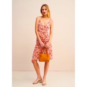 Rouje Monica Pink Red Floral Sexy Sweet Wrap Midi Dress NWT XS 0 2 4 34